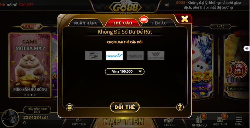 Rút tiền Go88: Tổng hợp cách rút nhanh dành cho tân thủ 2026 3 Rút tiền thông qua thẻ cào